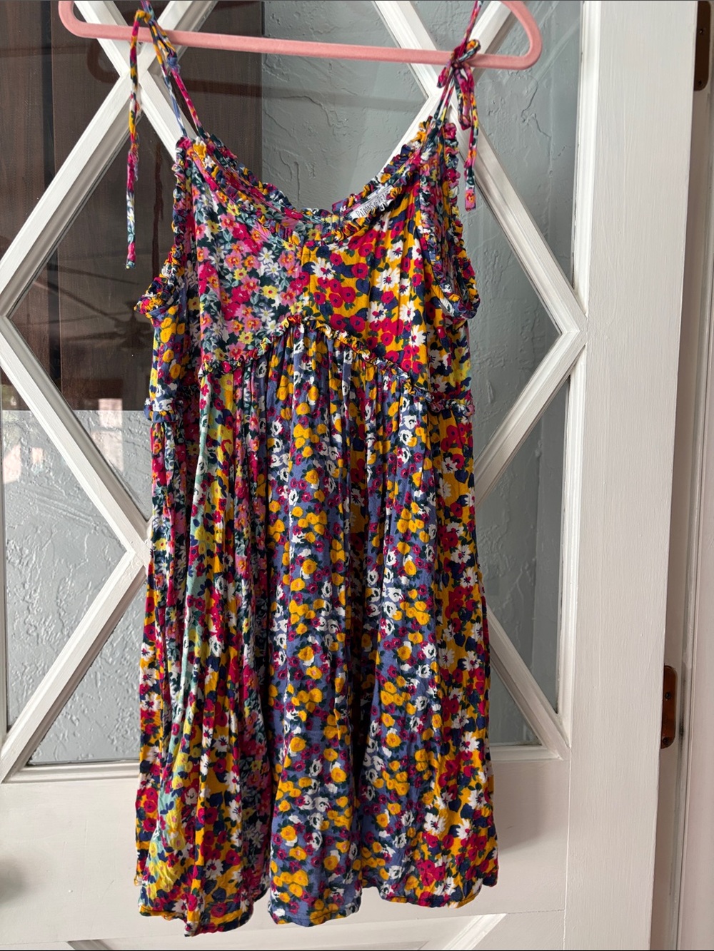 Patrons of Peace Floral Midi Dress in Yellow, Blue, Pink